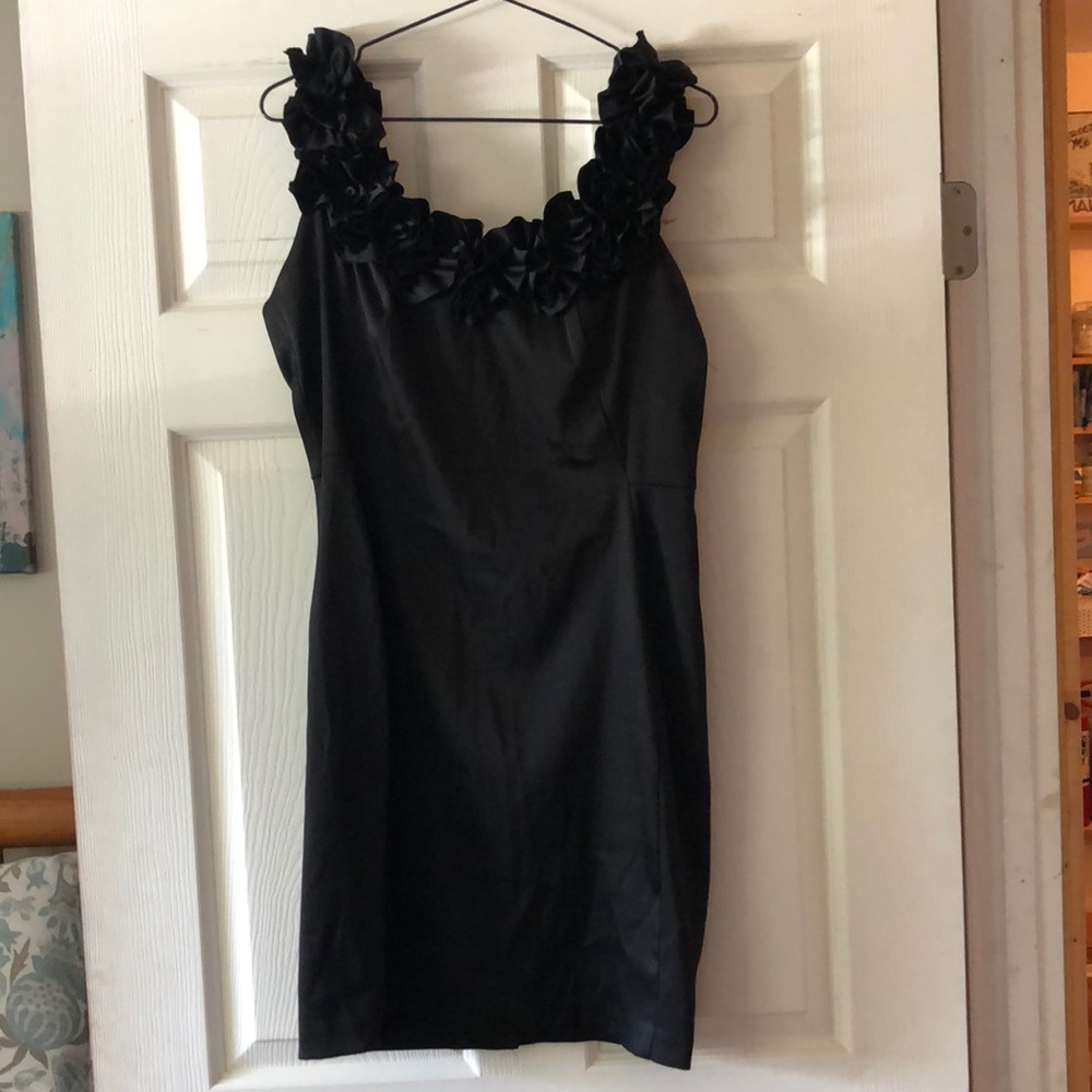 Black satin cocktail dress